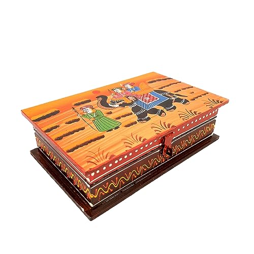 Image of Apka Mart The Online Shop Jewellery box | Wooden Jewelry Box with Lock | Storage Box - For Dressing Table, Home & Table Decor & Gifts - (8X5) Inch (Wood, Brown)