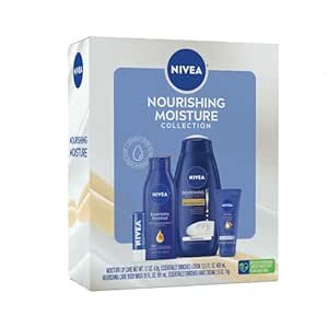 NIVEA Skin Care Set For Her, Nourishing Body Wash, Moisturizing Body Lotion, Lip Balm Stick with Shea Butter, &amp; Hand Cream, 4 Piece Gift Set