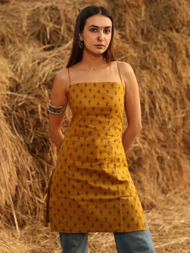 Image of GoSriKi Women's Printed Noodle Strap Short Kurti for Girls |Lace-up Back Design |Short Kurti for Women |Sleeveless Kurti Stylish