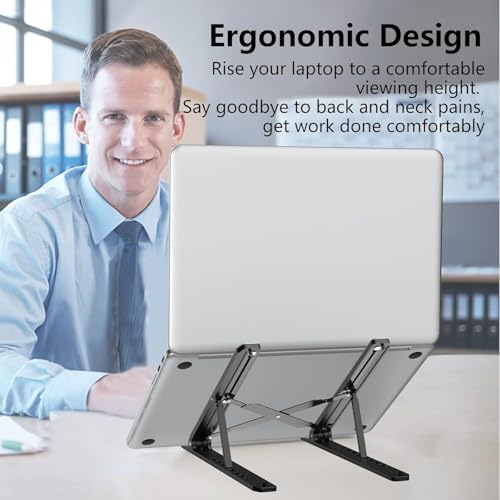 Image of Laptop Stand, Laptop Holder Riser Computer Tablet Stand, 7 AnglesFoldable Portable Desktop Holder Compatible with 10-15.6 inch MacBook,iPad, HP, Dell, Lenovo (Black)
