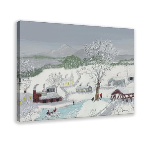 Toile Snow Ball Grandma Moses pour décoration murale et ambiance hivernale de bureau