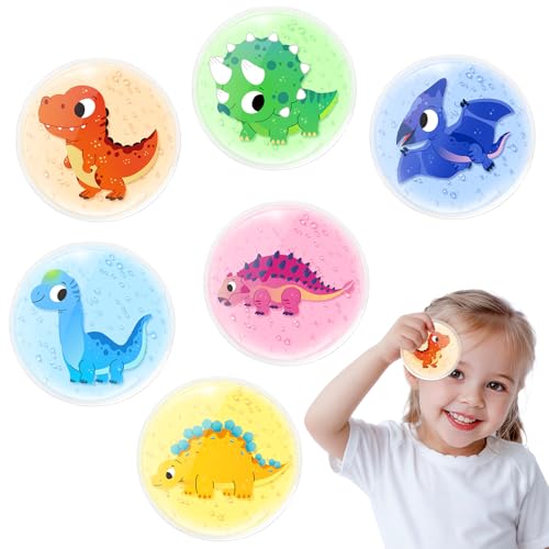 Comfytemp Kühlpads Kinder mit Ungiftig Gel(6 Stück) 8x8cm Niedliches Dinosaurier Kleine Kühlpack Kalt Warm Kompresse Kühlakku für Fieber Schwellen Insektenstiche Wiederverwendbare