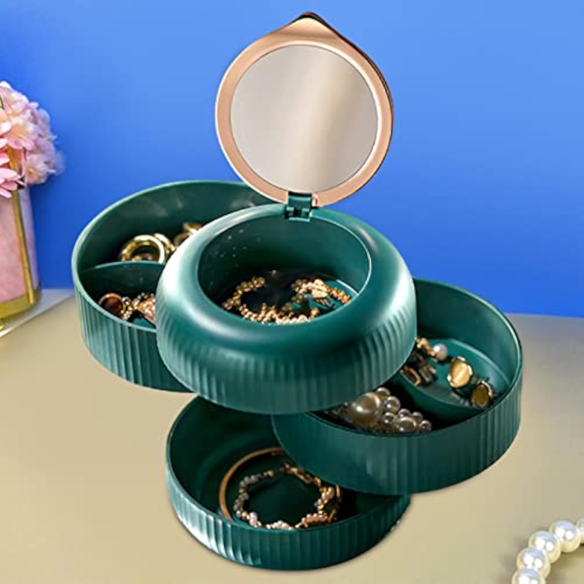 4 Layer Durable Earring Holder for Table Travel, Blue