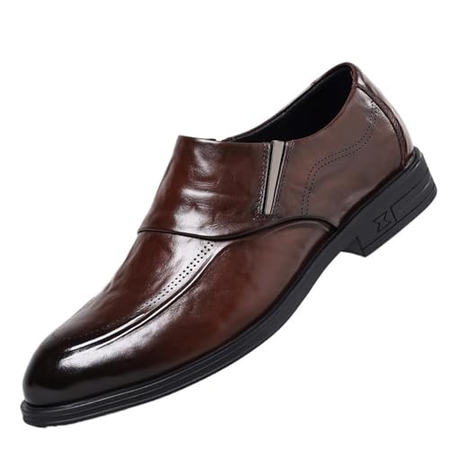 Men Dress Oxford Shoes Waterproof Leather Tuxedo Slip On Pointed Toe Slip Resistant Low Top Rubber Sole Non Slip Casual