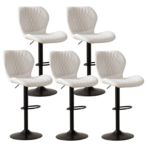 Image of Bar Stools Set of 5, Modern Swivel Counter Height Barstools for Kitchen Island Chairs, Adjustable Fabric Bar Stools with Back for Kitchen Counter Bar, Beige