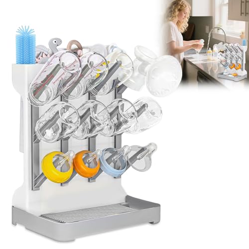 HOVCEH Seca Biberones, Escurridor Biberones y Tetinas con Bandeja Recogegotas, Grande Escurre Biberon para Escurrir, Baby Bottle Drying Rack para Tetinas, Tazas, Accesorios