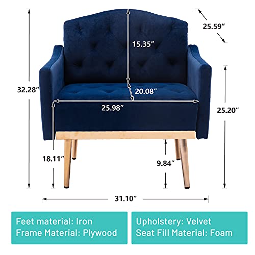 Joybase Velvet Armchair, Mid Century Modern Accent Chair, Wood And Steel Armchair For Living Room, Bedroom (Navy) #TOP6