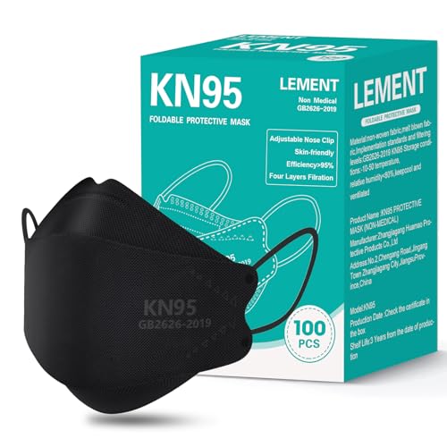 LEMENT KN95 Face Masks 100 Pack,Breathable Black Disposable Face Masks For Adult,Teenager