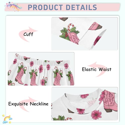 Pajama Sets Long Sleeve Cowboy Boots Floral Background Soft Comfy Sleepwear 2 Piece PJS 3-8T4