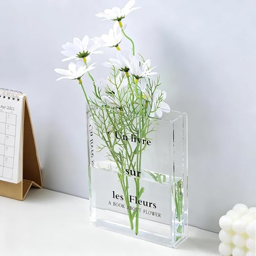 DIYCUT Transparenter Buchvase Vase Kunststoff in Buchform Büchervase Aus PET-Kunststoff Geeignet für Büro Arbeitszimmer Tischdekoration und Mehr