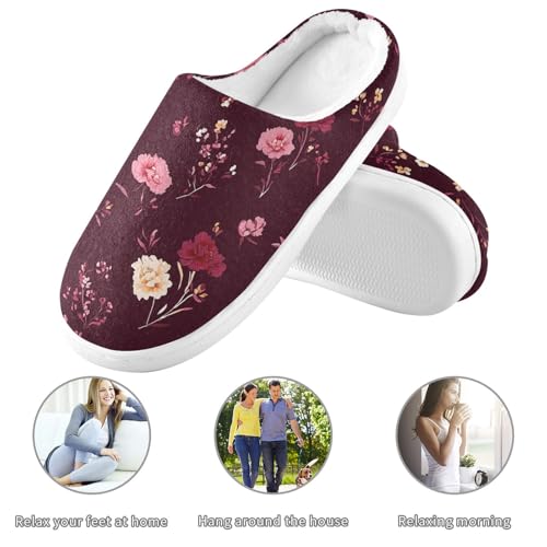JUNZAN Flowers Carnation Iris Peonies Burgundy Womens Cotton Slippers Comfortable Memory Foam Travel Slippers for Travel Funny Presents 6-73