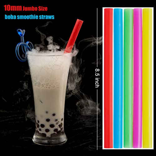 Image of ALINK Assorted Bright Colors Jumbo Smoothie Straws, Wide Plastic Disposable Milkshake Straws, Pack of 100 Pieces