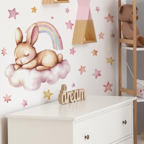 Vinilo decorativo conejo durmiendo en nube acuarela miniatura 6