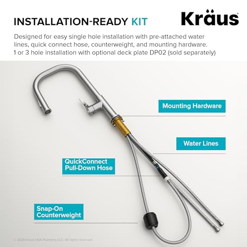 KRAUS Torak Pull Down Kitchen Faucet in Spot-Free Stainless Steel with 2 Function Sprayer, Pre-Attached Water Lines, and Mounting Hardware, KPF-2841SFS - image 8