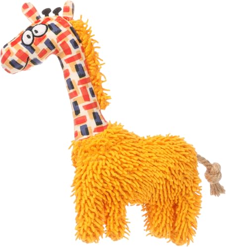 Flamingo Saffia Giraffe Spielzeug mit Seil – Ocker, Mit Quietscher für Extra Spielspaß – Perfekt für Hunde