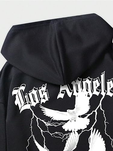 COZYEASE Men's Hoodie Oversized Graphic Hoodies Pullover Long Sleeve Drawstring Casual Hooded Sweatshirt Trendy Black Graphic L3