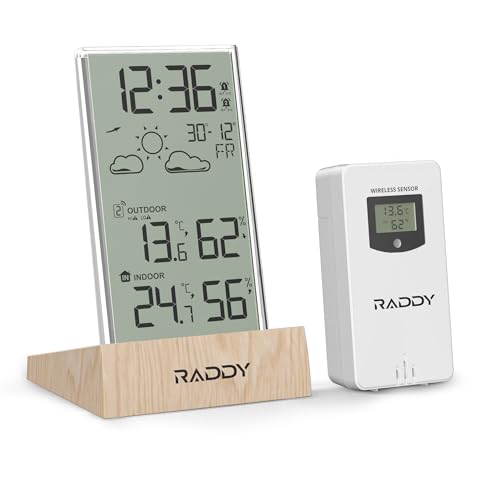 Raddy V5 Kabellose Wetterstation, Innen-/Außenthermometer & Hygrometer, 5' LCD Temperatur- & Feuchtigkeitsmonitor, Wettervorhersage & Fernsensor,...