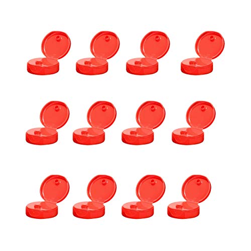 kelkaa Caps 38-400 Red Flip Top Caps with 0.25" Orifice, Dispensing Ribbed Snap Closures, Replacement Caps with Peelable Liners for Squeeze Bottles, Neck Diameter 38mm, Thread Type 400 (Pack of 12)