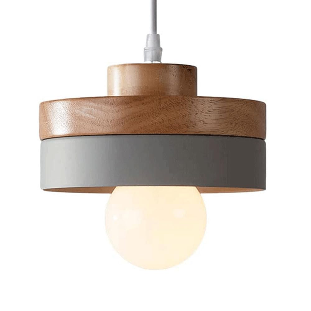 KLXSIVU E27screw Single-Head Pendant Light, Japanese Style Metal Wood Hanging Lamp, Personalized Color Chandelier Lampshade, Aisle Entrance Decoration Lighting Fixtures