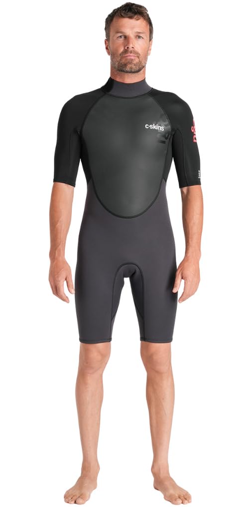 C-Skins 2026 Mens Element 3/2mm Back Zip Shorty Wetsuit - Anthracite/Black/Neon Flare
