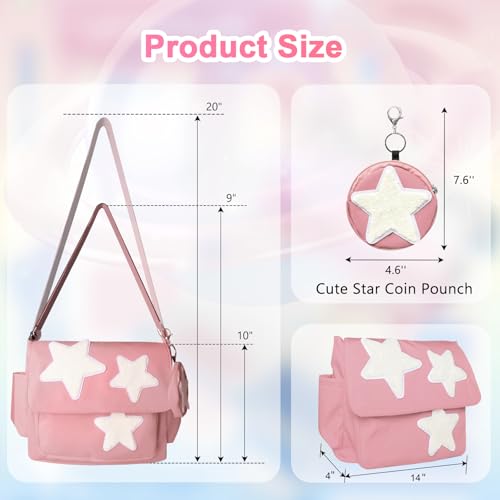 Image of Y2K Messenger Bag for Women, Lightweight Spacious Stars Tote Purse with Cute Coin Purse, Crossbody Shoulder Bag