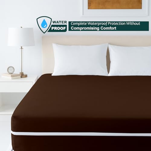 Image of Zipper Closure Style Mattress Protector Single Size 100% Waterproof Six-Sided Mattress Encasement for Bed 48x75 Inch Fit On 6 Inch 4X6.3 Feet Chocolate