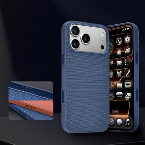 Image of QHOHQ Luxury Vintage TechWoven Back Cover for iPhone 17 Pro (6.3 Inch) | Premium Woven Texture Case with Shockproof Protection | Premium Slip Fit Case with Wireless Charging Support (Blue-1)