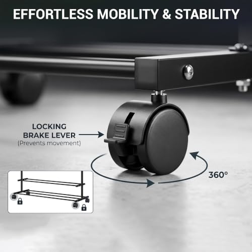 Image of Lukzer Single Rod Metal Garment Rack with Wheels & 2 Bottom Shelves, Portable Clothes Stand /Coat Hanger Rack with Shoe Storage for Bedroom, Entryway & Open Wardrobe (Black /109x34x162 cm)
