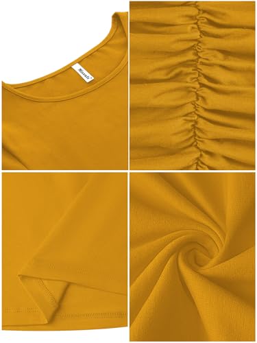 Image of Missufe Women's Long Sleeve Slim Ruched Bodycon Dress 2025 Trendy Fall Casual Round Neck Sheath Knee Length Outfits Clothes