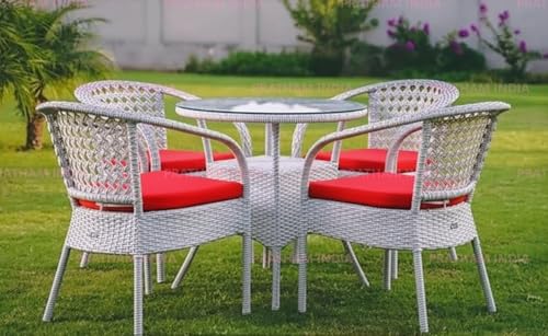 Image of India Outdoor Indoor Patio Furniture Sets Rattan Chair Patio Set Conversation Set Poolside Lawn Chairs Swingarea Balcony Outdoor Garden Furniture Chair (White with Red Cushion)