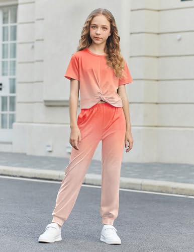 Image of Arshiner Girls Clothing Sets Tie Dye Twist Front Tops & Sweatpants Outfits Sportwear Sweatsuits Tracksuits 4-13 Year