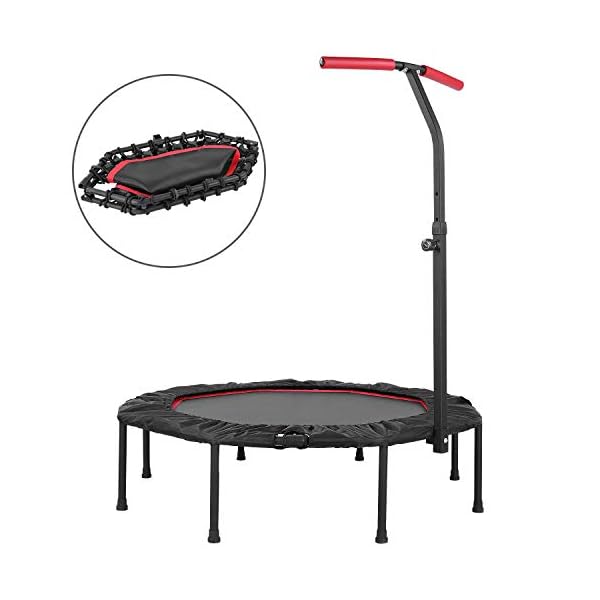 Gartio 50 Exercise Trampoline Rebounder Portable Foldable Silent Bungee Jumping Equipment With Adjustable Handrail Bar And Safety Pad Fitness Training Workouts For Adults Max Load 450lbs Trampoline Warehouse