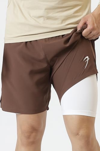 Image of FUAARK Double Layer 2 in 1 Sports Shorts with Inner Tights for Men Gym Tight Short with Pocket