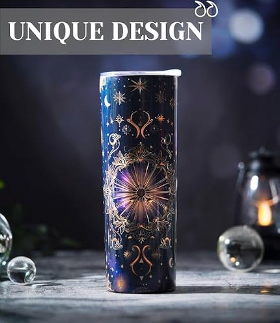 Witchy Gifts for Women - 20oz/590ml Insulated Stainless Steel Travel Mug with Lid and Straw, Sun and Moon Celestial Astrology Gifts for Women, Boho Spiritual Aesthetic, for Birthday, Christmas