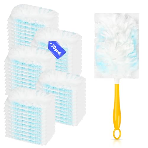 50 Count 180° Multi-Surface Feather Duster Refills Compatible with Swiffer Duster Handle, Heavy Duty Duster Replacement with 1 Handle