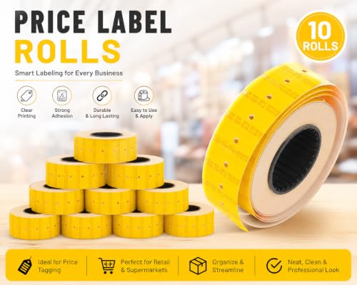 Image of SAMVARDHAN Price Labels Paper Tag Mark Sticker for MX-5500 Price Gun Labeller, 10 Rolls (Yellow MRP)