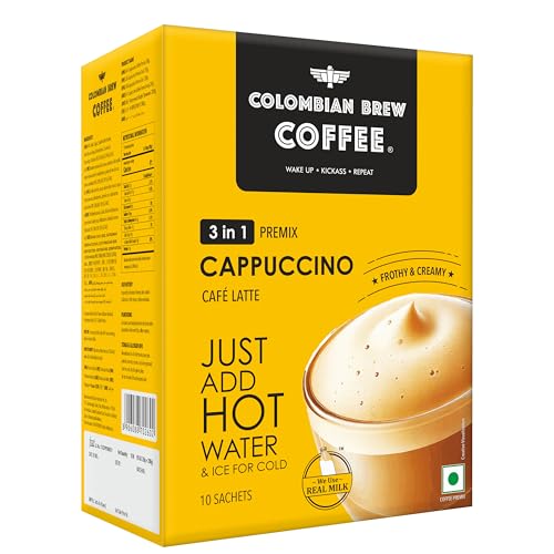 Image of Colombian Brew 3 in 1 Cappuccino Cafe Latte, Instant Coffee Powder Premix, 8 Sachets (Pack of 3)