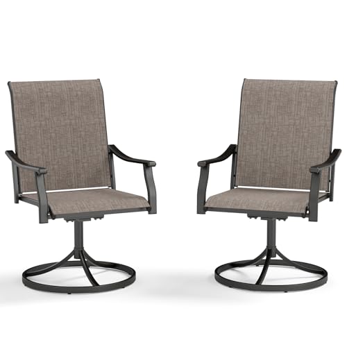 PHI VILLA Swivel Outdoor Chair Set of 2,Patio Swivel Rocking Chairs with Textilene Fabric and Metal Frame for All Weather,Outdoor Dining Chairs for Garden