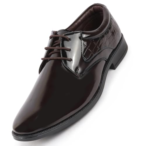 Image of FAUSTO Men's Patent Leather Party Formal Embossed Office Lace Up Derby Shoes|Classic Comfort Shoes