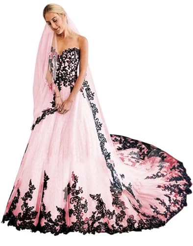 Women's Elegant Black Lace Wedding Dresses for Bride Gothic Sweetheart Tulle Bridal Dresses Sequin Wedding Gowns