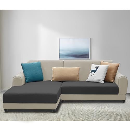 Image of Kraven LHS 4 Seater L Shape Sofa Set for Living Room (Cream Black Fabric) Premium Fabric Sofa