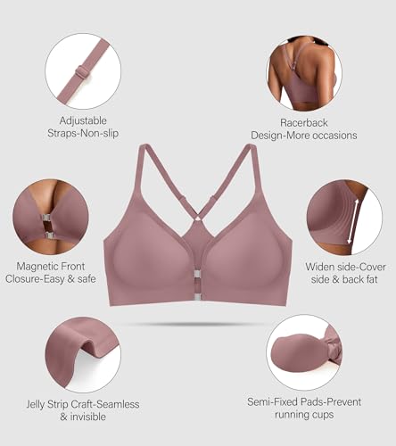 Image of DEANGELMON Front Closure Bras for Women Racerback Bra No Underwire Seamless Push Up T-Shirts Bras Supportive Womens Bralettes