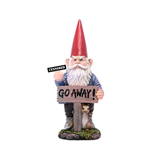 DWK "Take A Hike Go Away" Garden Gnome Statue | Yard Decoration and Yard Art | Garden Statues | Front Porch Decorations | Statues and Figurines | Home Decor - 18"