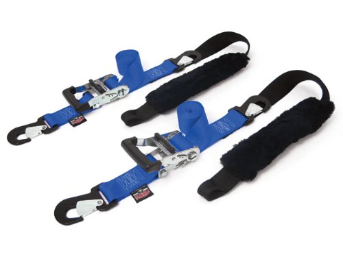 2in x 7ft Big Daddy Ratchet Tie-Downs w/Sheepskin Soft-Tye - Made in USA - 1,500 lb. Working Load Limit / 4,500 lb. Breaking Strength - Blue (Pair)