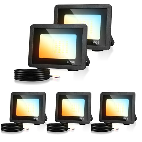 Herrselsam LED Strahler, 5x50W LED Fluter Dimmbar, 4600 Superhell Flutlichtstrahler, IP66 Wasserdicht 3 Farbtemperatur 3000K/4000K/6500K Außenstrahler (kein Stecker)