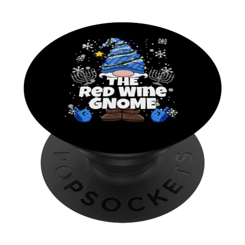 The Red Wine Gnome Funny Jewish Hanukkah Gnome PopSockets Swappable PopGrip, Black