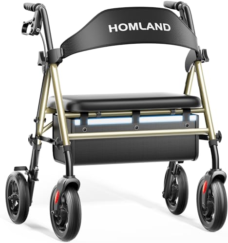 Image of HOMLAND Bariatric Walkers for Seniors with Seat, 500lb Heavy-Duty Rollator