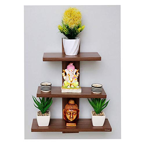 Image of Madhuran Engineered Wood Wall Mounted Books showpieces Display Shelf (Matte, Walnut)