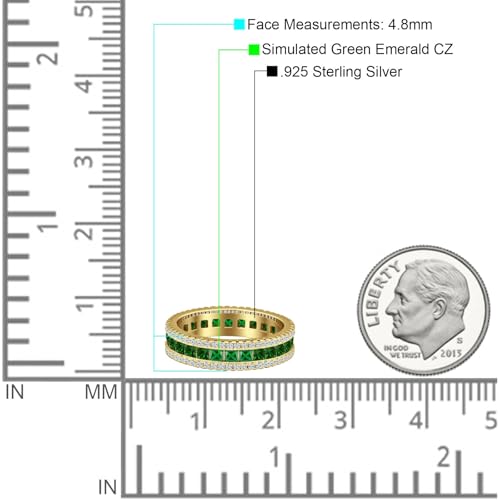 OMRANII Minimalist 4.8mm Three Row Full Eternity Band Round & Princess Cut Cubic Zirconia Rings Classic Style Statement Wedding Bands For Women 925 Sterling Silver Gift For Her4