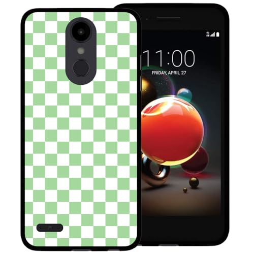 zaztify Phone Case for LG Aristo 2/Aristo 3/Tribute Empire/Tribute Dynasty, Green White Grid Plaid Regular Lattice Checkered Checkerboard Cute Shockproof Protective Anti-Slip Soft Cover Shell